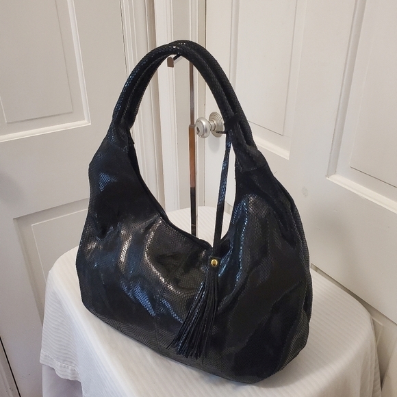 Maxine Couture Black Snakeprint Leather Hobo Shoulder Bag - Picture 2 of 11